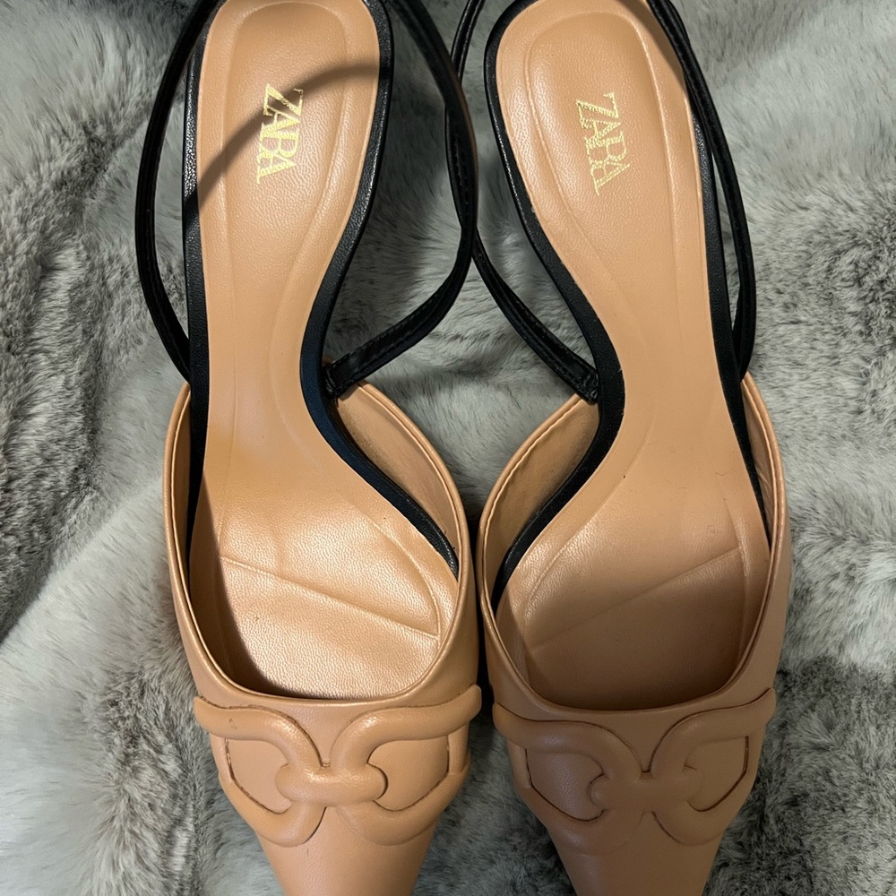 Zara Tan and Black Heels with Elegant Design